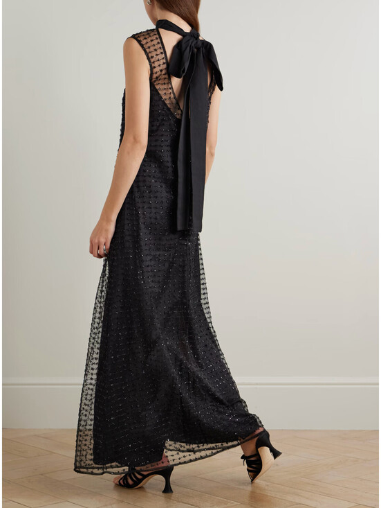 STAUD Dresses & Skirts - STAUD Albee Embellished Tie Back Stardust Sequin Beaded Organza Dress Gown Small